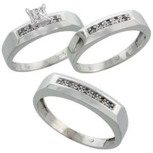10k White Gold Diamond Trio Engagement Wedding Ring Set for Him and 