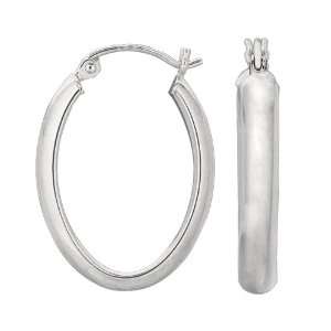  14k White Gold 15mm X 20mm Oval Hoop Earrings Jewelry