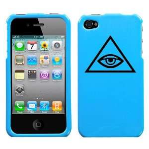 black all seeing eye in triangle design on sky blue turquoise phone 