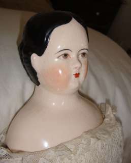  China Head Doll Exposed Ears Fancy Back Curls Brown Eyes 20 Tall 1948