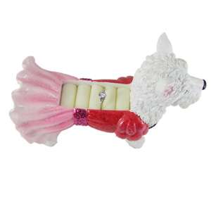   Dog Figurine Ring Holder Organizer Puppy Red & Pink Dress up 6 inches
