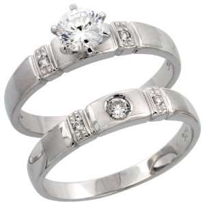 925 Sterling Silver 2 Piece CZ Engagement Ring Set, 5/32 in. (4mm 