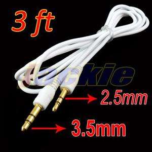 White 2.5mm to 3.5mm Male Jack Plug Audio Stereo Extension Connector 