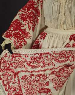   hand embroidered folk costume Posavina blouse apron dance opanki shoes