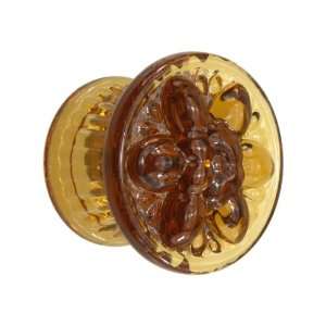  Large Amber Pressed Glass Dresser Knob With Flower Design 