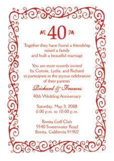 25 Personalized 40th Wedding Anniversary Party Invitations   AP 002
