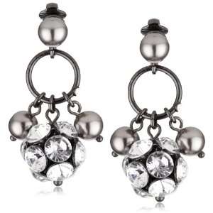 Anne Klein Hematite Tone Crystal and Grey Pearl Drop Earrings