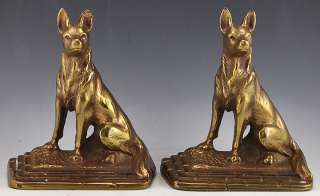 Pair of 2 Vintage German Shepherd Dog Brass/Bronze Bookends  