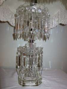 vintage crystal lamp with embossed shade  