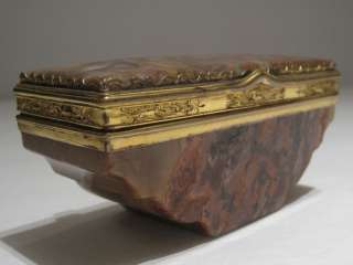 Antique Agate & Gilt Engraved Metal Snuff or Pill Box  