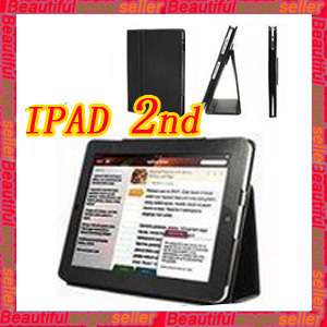 New Apple iPad 2 nd Leather Case With Stand Black Cover  