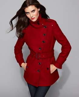 Kenneth Cole Reaction Jacket, Belted Asymmetrical Wool Trench   Womens 