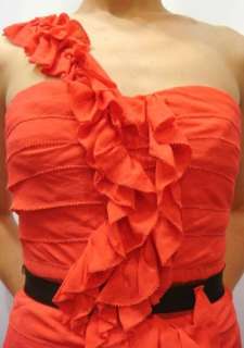 NWT BCBG Max Azria Red Hot One Shoulder Silk Tier Lace Ruffle Mini 