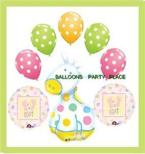 BABY SHOWER giraffe girl balloons blue green polka dots  