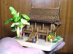 Thai Teak Wood House Miniature Paperwieght Banana Tree  