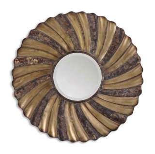 Ornate Scalloped Round Bronze Dresser Bathroom Mirror  