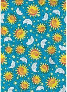 SUNS MOONS STARS TURQUOISE BLUE~ Cotton Quilt Fabric  