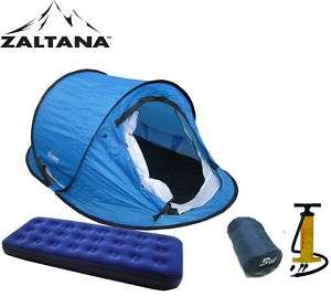 PopUp Tent with Air Bed(Single), Pump, 3lb Sleeping Bag  