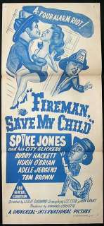 FIREMAN SAVE MY CHILD 54 Spike Jones RARE Movie poster  