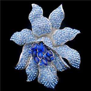 Orchid Flower Brooch Pin Pendant Blue Swarovski Crystal  