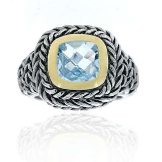 Sterling Silver Blue Topaz Rope Design Ring  
