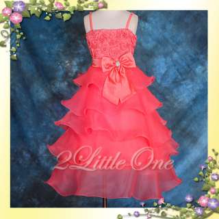 Coral Pink Wedding Flower Girl Pageant Party Dress Size 7 8  