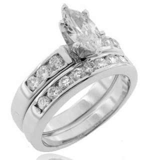   CZ Cubic Zirconia Sterling Silver Engagement Wedding Bridal Ring Set
