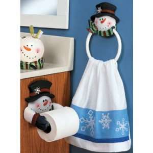  SNOWMAN Christmas TOWEL RING TOILET PAPER HOLDER set