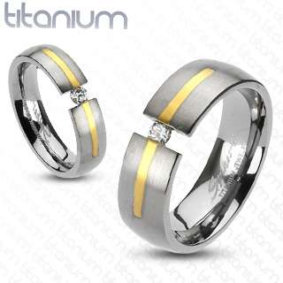 Solid titanium mens ring brushed Gunmetal Gold IP CZ engagement 