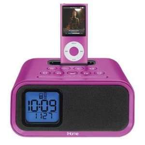 com New Ihome Ipod Dock Alarm Clock Speaker System Pink Alarm Battery 