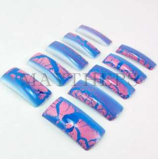 CRACKLE False Acrylic Nail Tips GRADIENT PURPLE PINK R1  