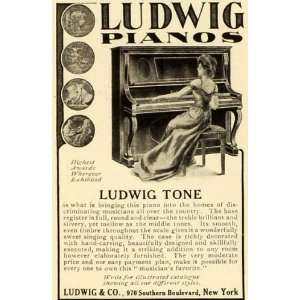 1906 Ad Ludwig & Co New York Pianos Vintage Music Instruments Woman 