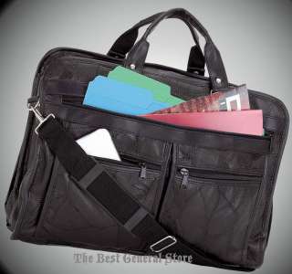   Black Leather Briefcase Portfolio Attache Business Bag Shoulder Strap