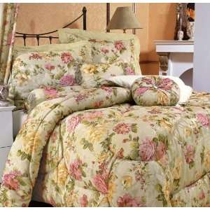  7Pcs Queen Victoria Rose Comforter Bed in a Bag Set