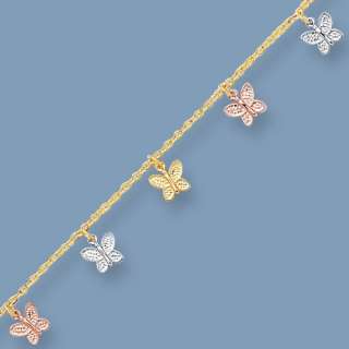 Butterfly Charm Anklet 14K Yellow White Rose Gold FREE  
