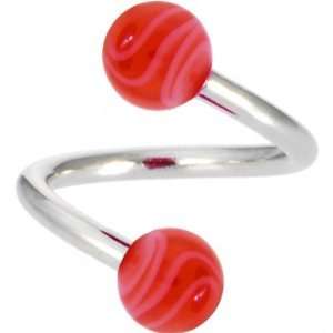  Spiral Twister   Red Marble Belly Button Ring Jewelry
