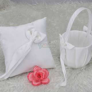 Elegant White Satin Calla lily Wedding Favor Flower Girl Basket + Ring 