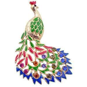    Enamel Colourful Peacock Austrian Crystal Bird Pin Brooch Jewelry