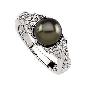   Black Pearl And Diamond Ring Diamond quality AA (I1 clarity, G I color