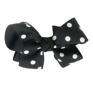  White Polka Dot on Black Bow Barrette