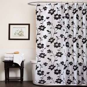   Lush Decor Garden Blossom Shower Curtain, White/Black