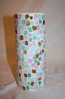 Pastel Mosaic Glass Pillar Candle Holder  