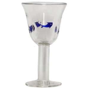  Hand Blown Glass Blue Fish Water Glass 7H Set of Four 