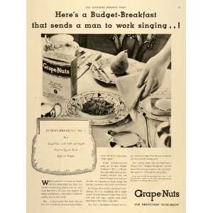 1933 Ad Grape Nuts Breakfast Cereal Great Depression   Original Print 
