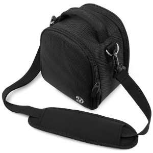Compact Black Nylon Camera Carrying Bag with Adjustable Shoulder Strap 