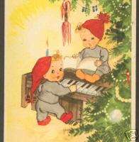 TINY ELVES PLAY PIANO CHRISTMAS TREE ORNAMENT,POSTCARD  
