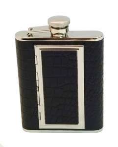 Wilouby Black 6 Oz Leather Flask & Cigaret Case  