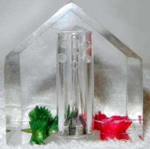Salt & Pepper Shakers Clear Acrylic Building Rose & Leaves Inside Side 