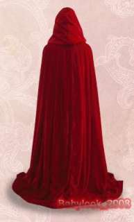 Red Velvet Cape Hooded Cloak Shawl Wedding Wicca LARP  
