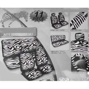   Seat Covers with Separate Headrest Cover, 1 Zebra Steering Wheel Cover